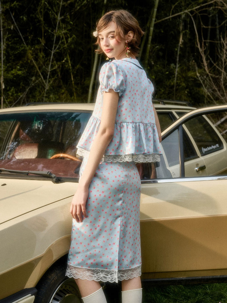 Rose Print Skirt Set