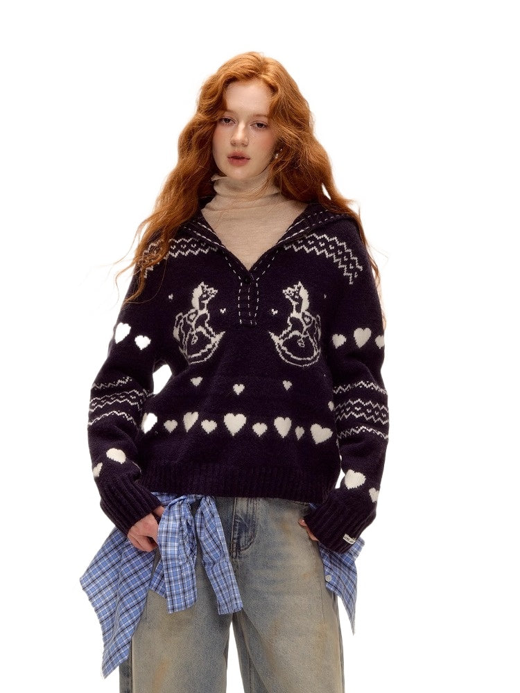Pony Jacquard Polo Sweater