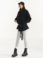 Cream & Black Wool Blend Loose Lapel Jacket