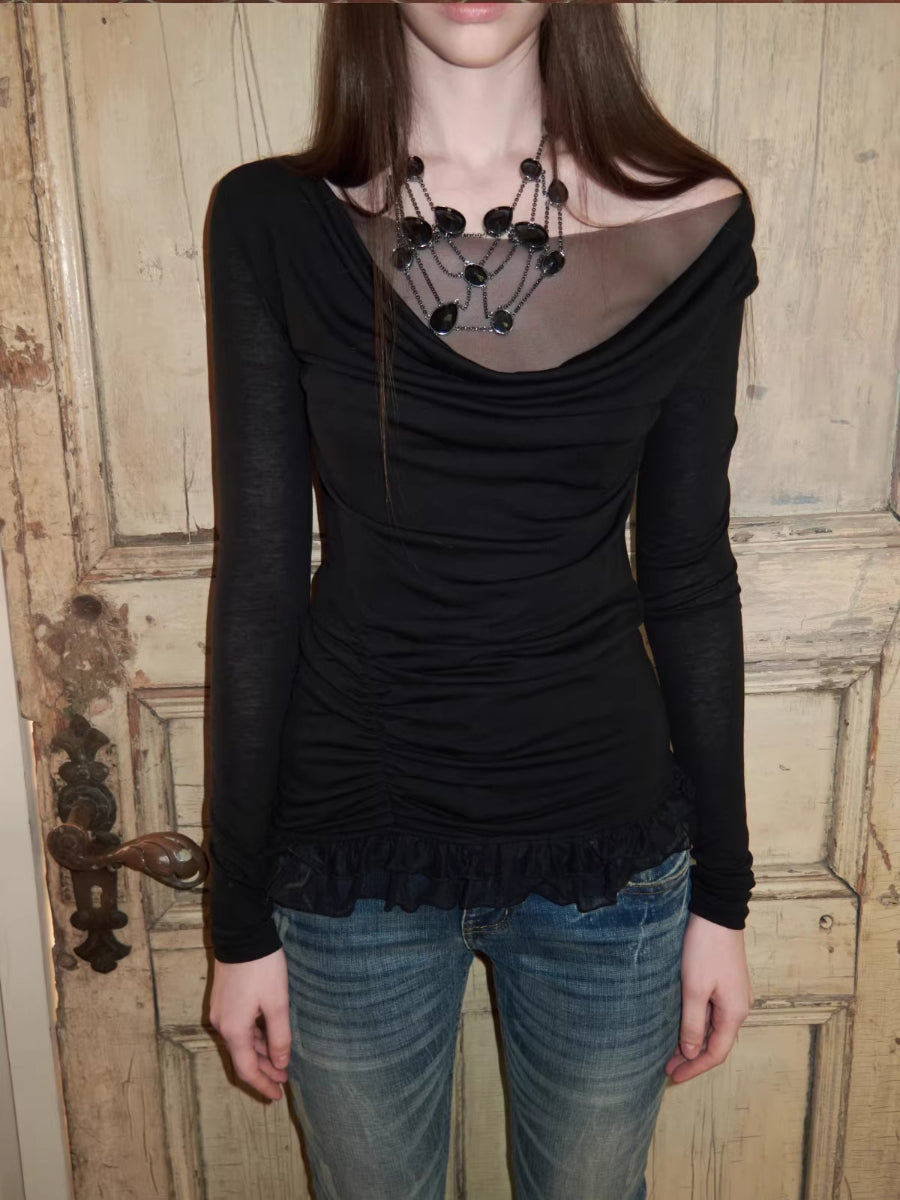 Draped Mesh Layered Top