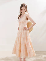 Apricot Orange Eyelet Tiered Dress