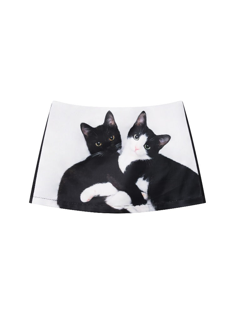Cat Print A-Line Skirt