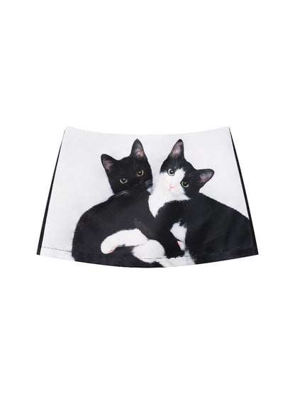 Cat Print A-Line Skirt