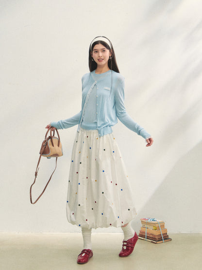 White Heavy-duty Floral Embroidered Midi Skirt
