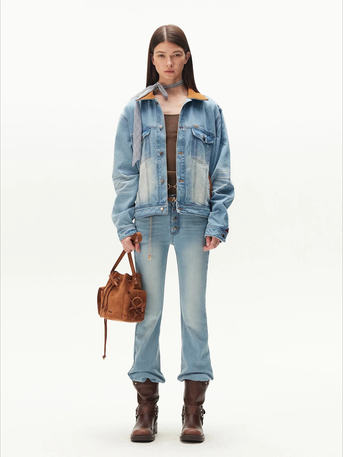Contrast Suede Denim Jacket