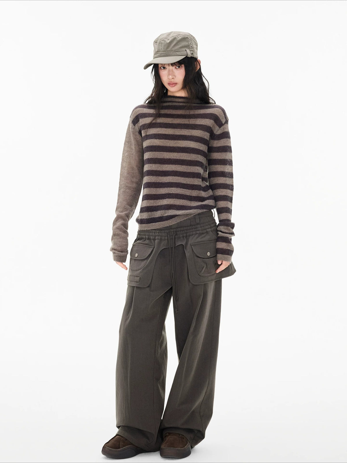 Detachable Skirt Panel Straight Leg Pants