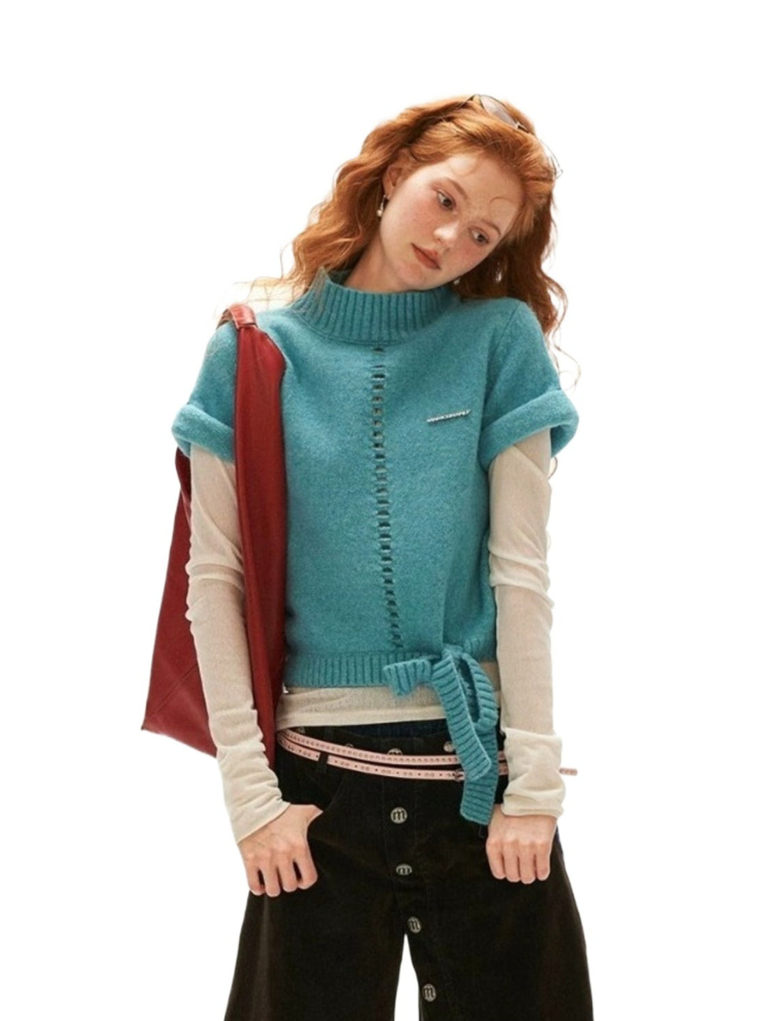 Soft Wool Blend Tie Knit Sweater