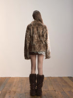Textured Custom Large Notch Collar Faux Fur Coat