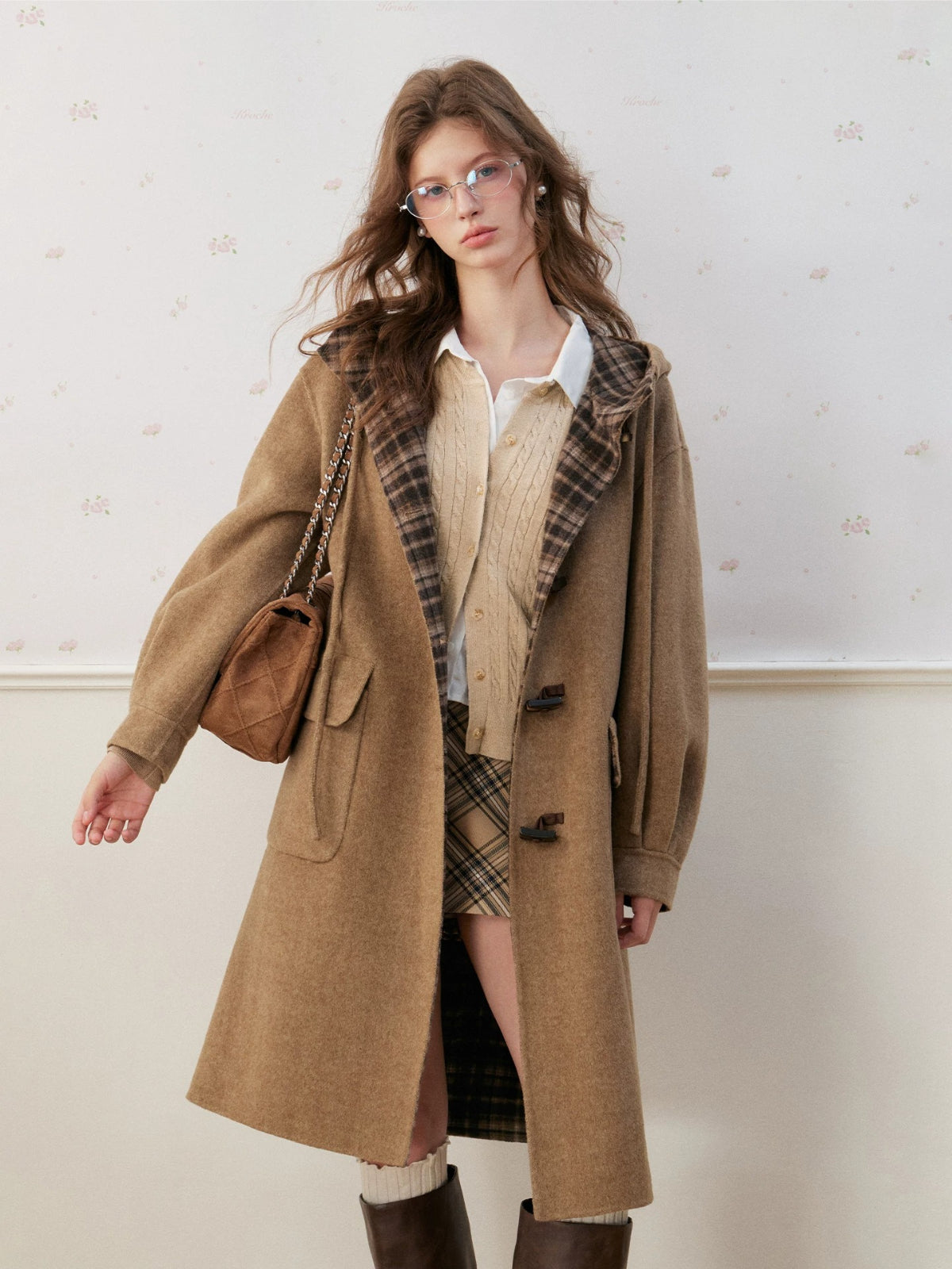 Vintage Gingham Wool Double Coat