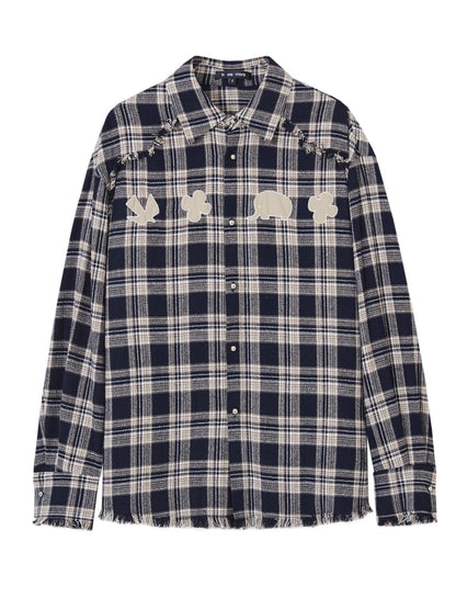 Blue &amp; Red Fringed Plaid Shirt