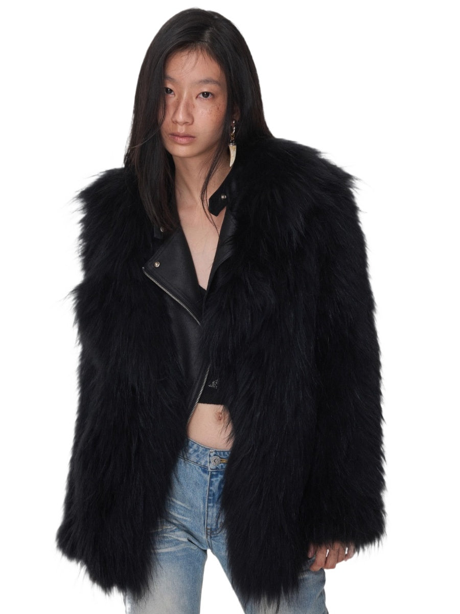 Heavycrafted Racoon Fur Knit Lapel Fur Coat