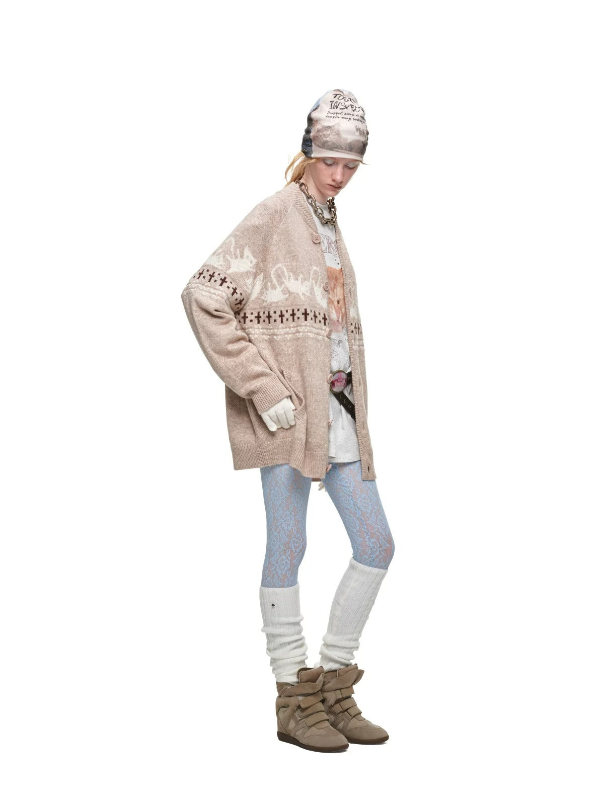 Fair Isle Cat Jacquard Cardigan