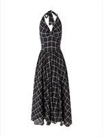 Vintage Plaid Halter Backless Midi Dress