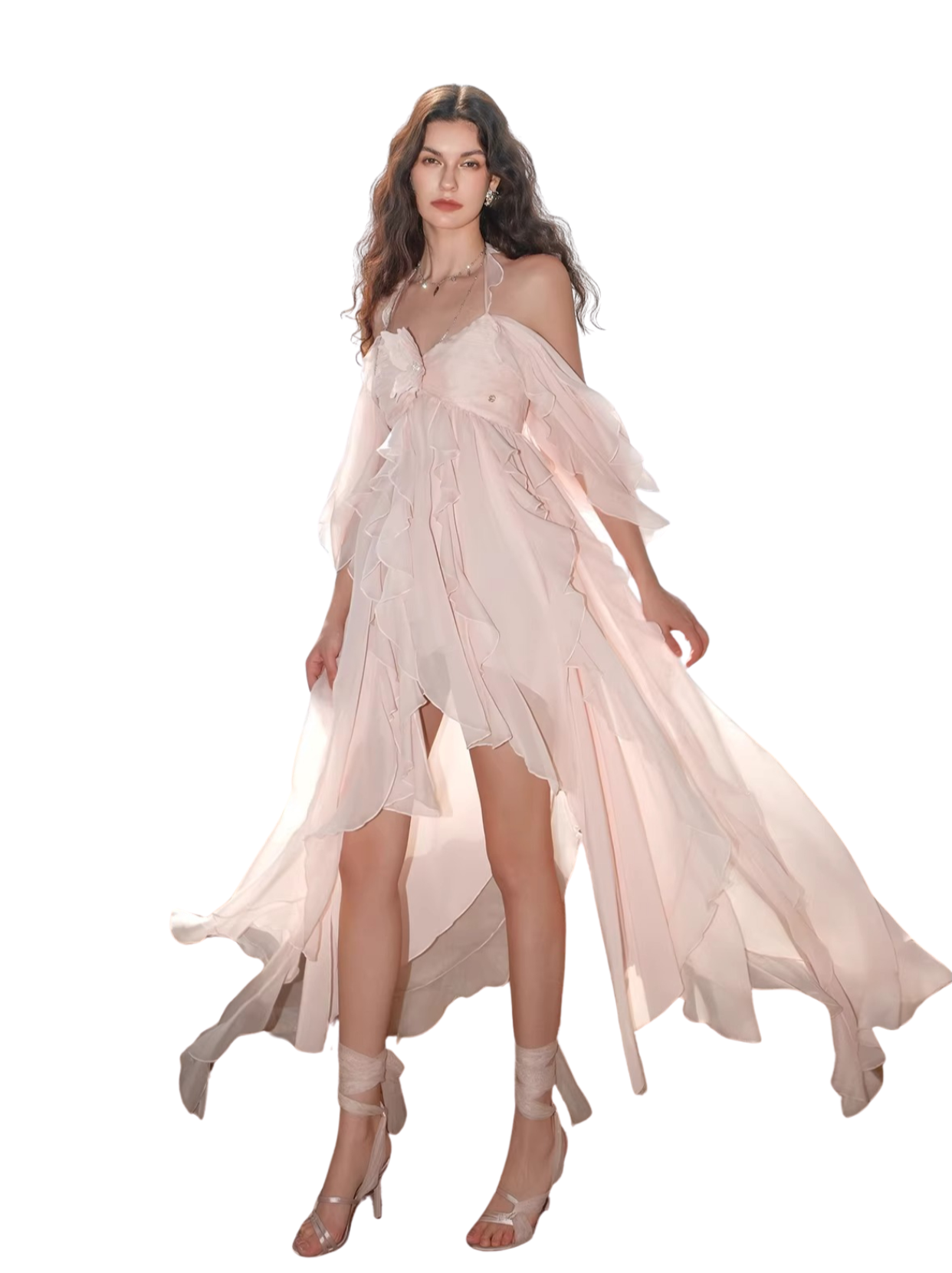 Guggi Printed Chiffon Halter Dress