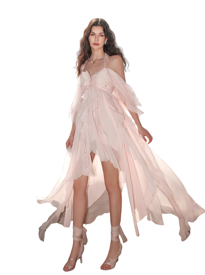 Guggi Printed Chiffon Halter Dress