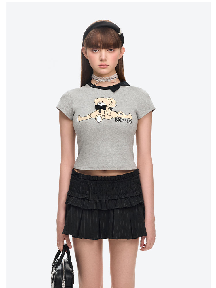 Neckline Bow Cotton T-shirt