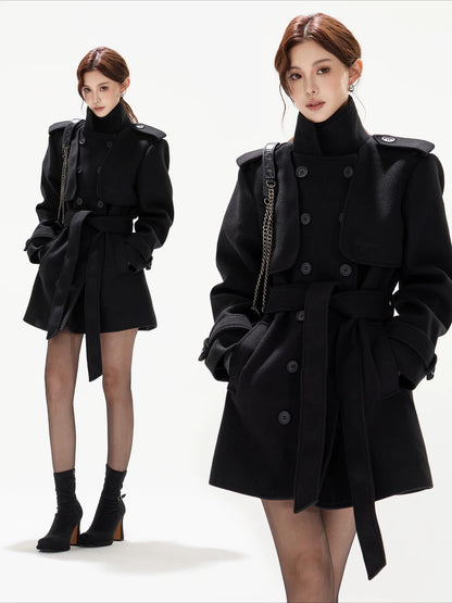 Black Belted Double-Breasted Coat