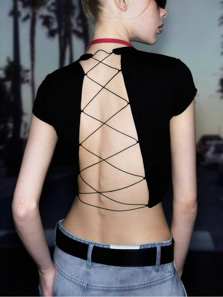Deleteex Backless Tie Crop Tee