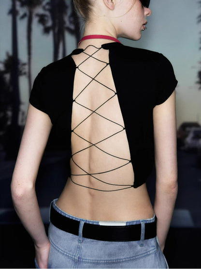 Deleteex Backless Tie Crop Tee