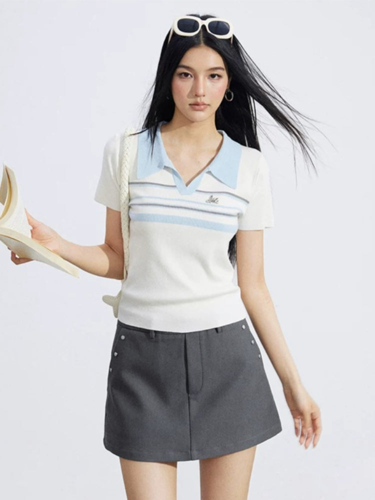Striped Polo Ice-Silk Top