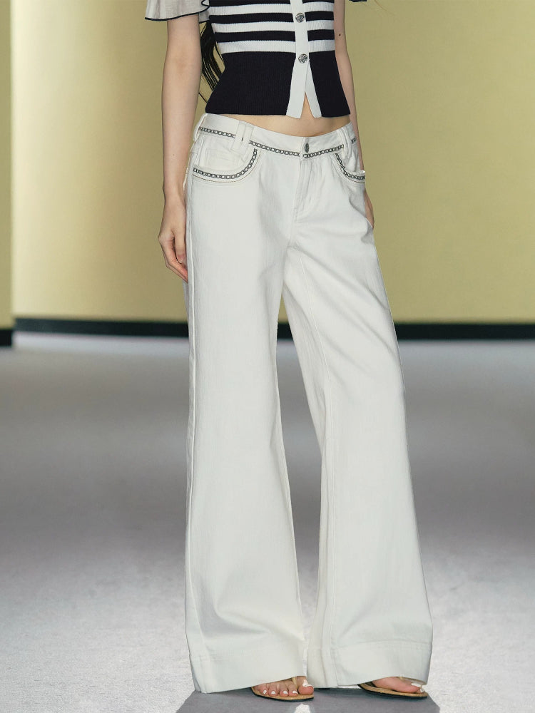 Embroidered Flare Denim Jeans