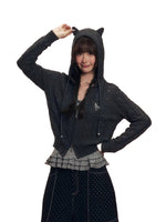 Cat-Ear Cable Knit Hoodie
