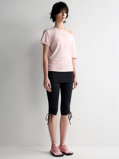 One-Shoulder Pleated Waist T-shirt