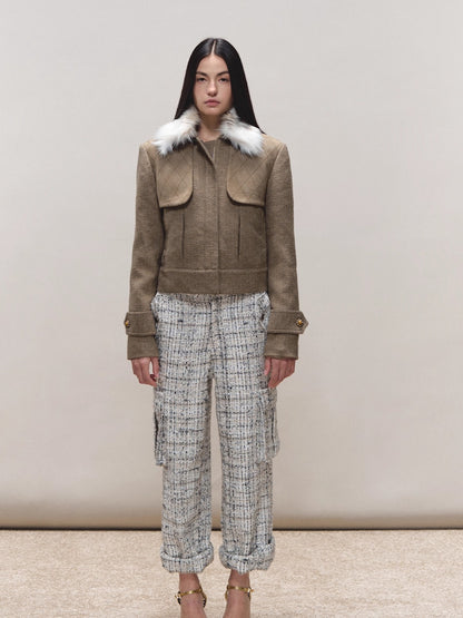 Contrast Quilted Fur-Collar Jacket