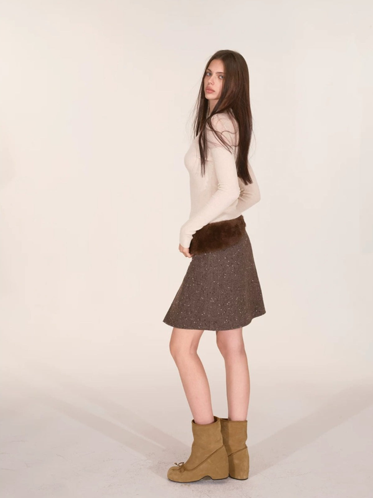 Speckled Faux Fur A-Line Skirt