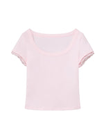 Lace Trim U-neck Tee