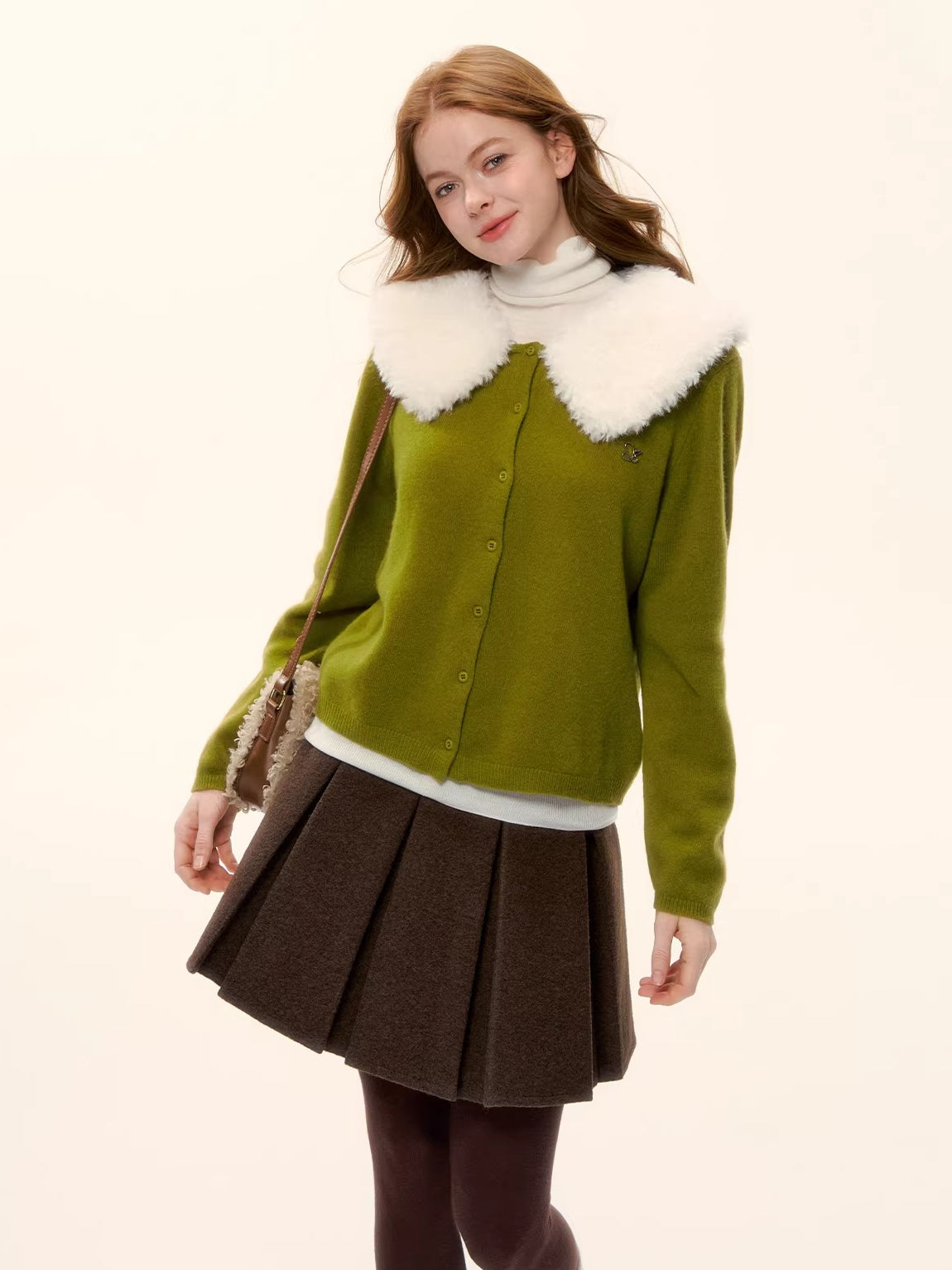 Wool Detachable Collar Knit Cardigan