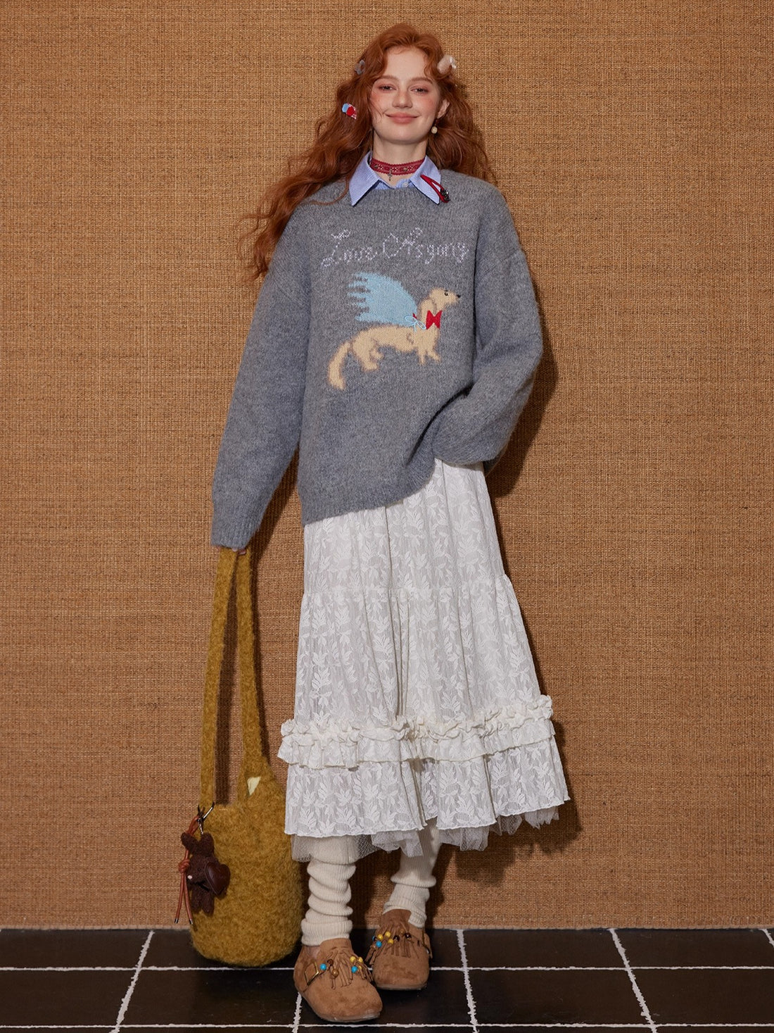 Animal Jacquard Embroidered Knit Sweater