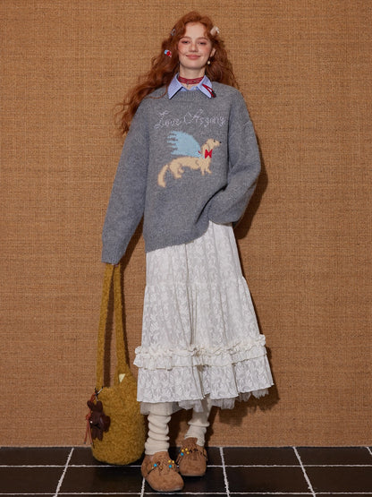 Animal Jacquard Embroidered Knit Sweater
