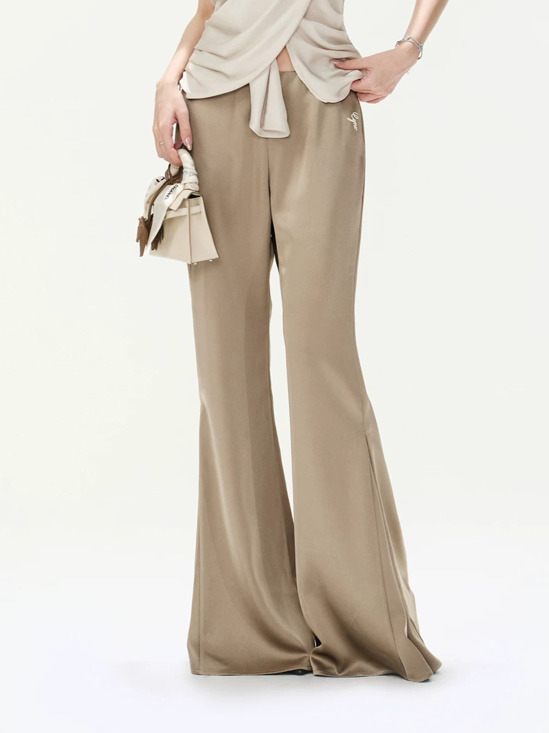 Draped Satin Flared Pants