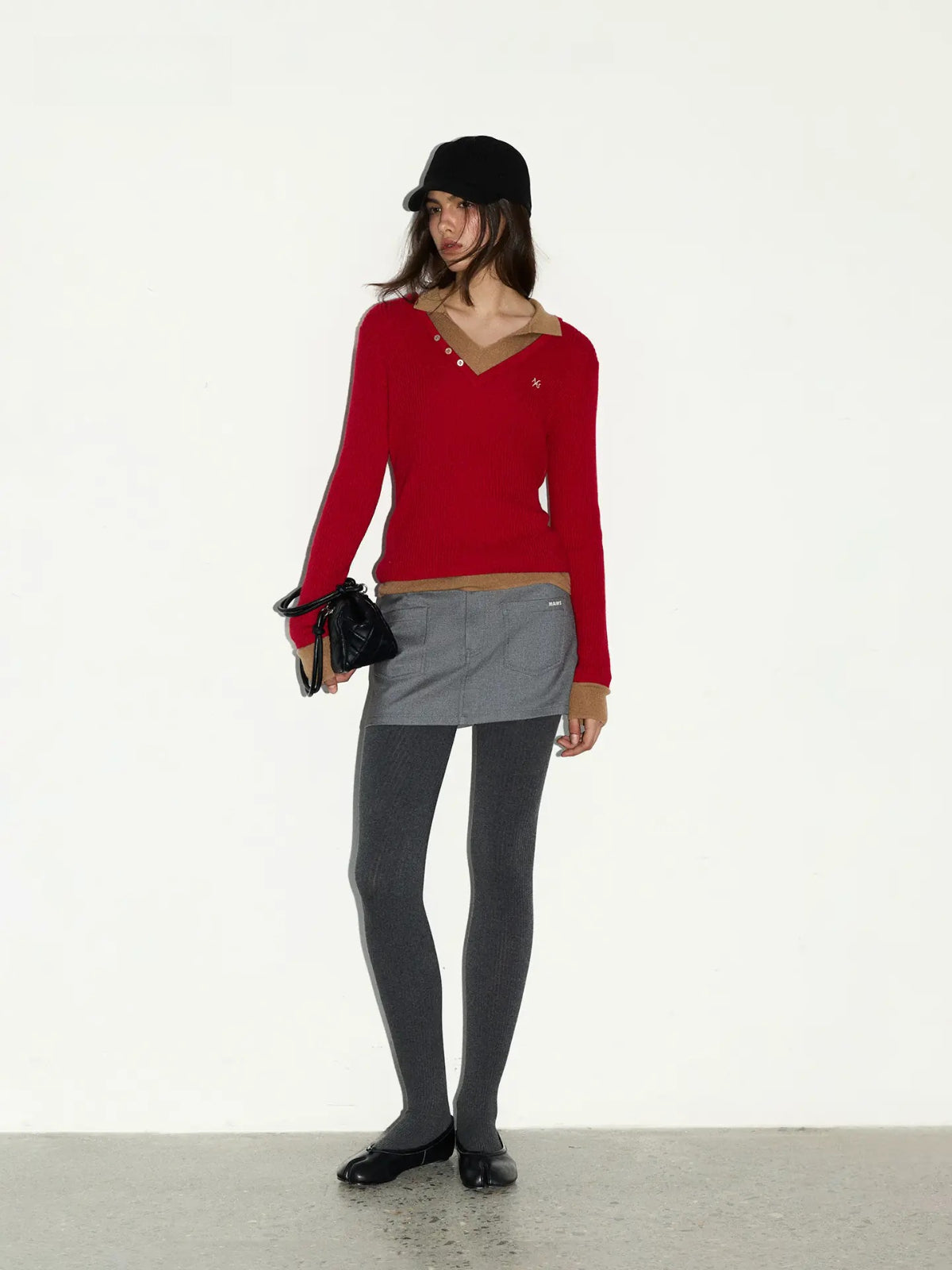 Contrast Layered V-Neck Wool Sweater