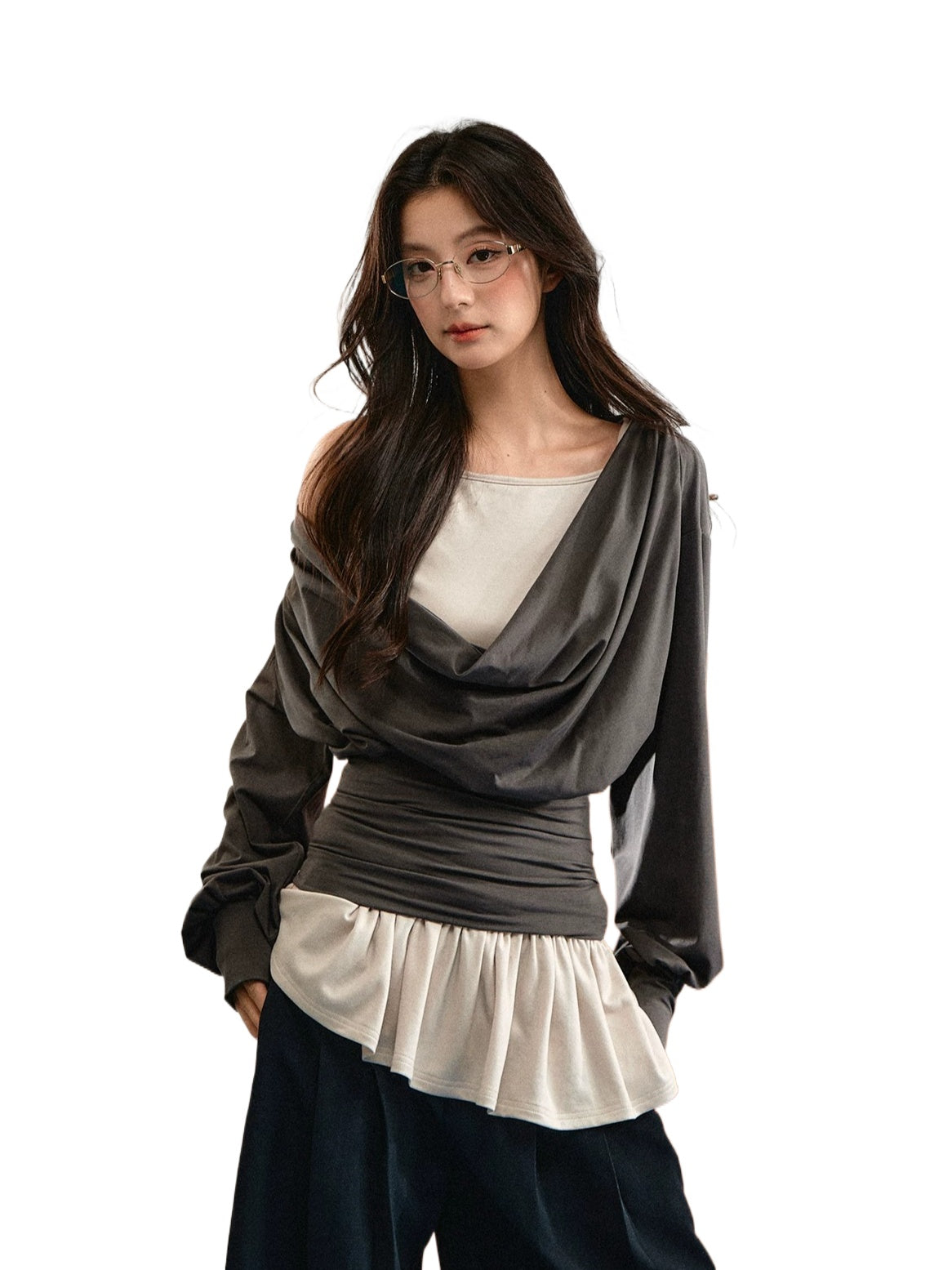 Draped Ruched Layered Top Set