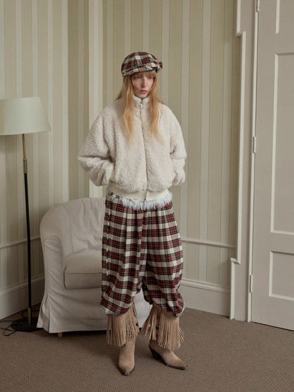 Zip-Up Shearling Textured Fitted Short Coat