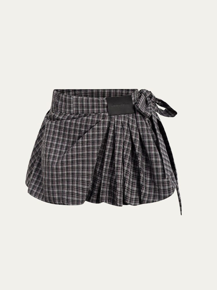 Checkered Ruched Tulip Mini Skirt