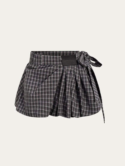 Checkered Ruched Tulip Mini Skirt