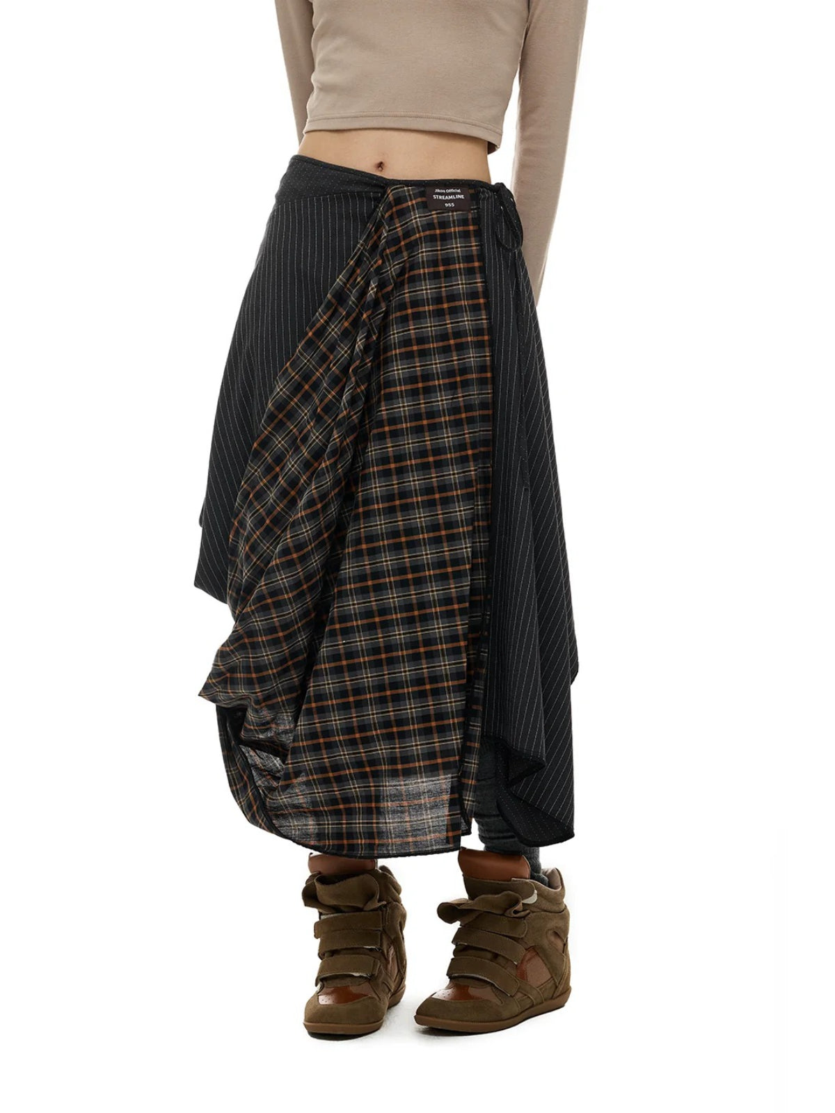 Irregular Plaid A-Line Midi Skirt