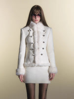 Faux Fur Double-Breasted Waist-Coated Jacket & Skirt Set