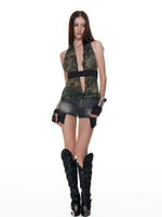 Cross Cutout Denim Shorts
