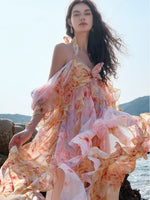 Guggi Printed Chiffon Halter Dress