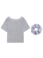 Checkered Asymmetric Shoulder Short-Sleeve T-Shirt & Pants Set