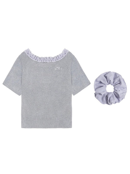 Checkered Asymmetric Shoulder Short-Sleeve T-Shirt &amp; Pants Set