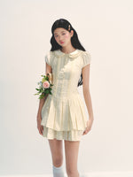 Doll Collar Waist-Cinched Pleated Shirt Dress