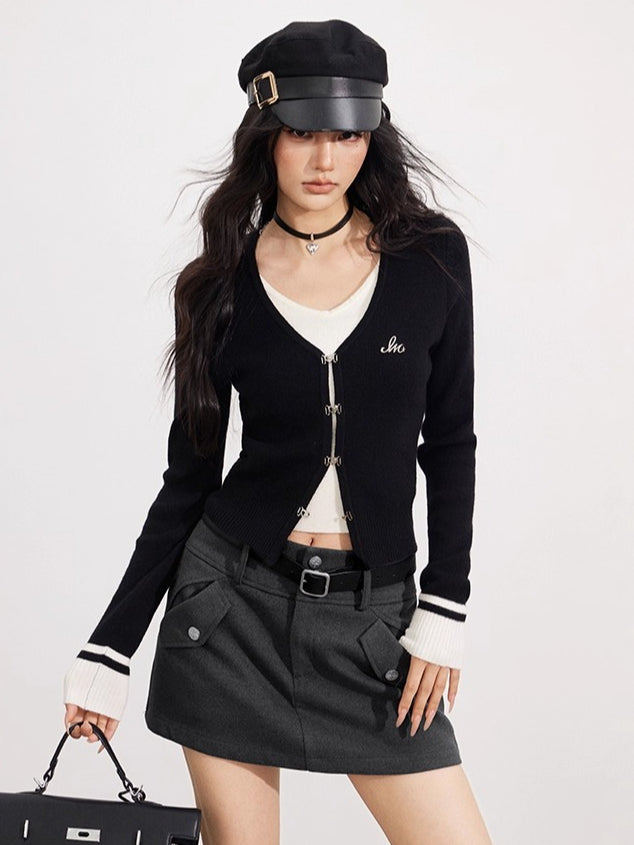 V-Neck Fake Two-piece Knit Top