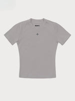 Waist-Cinching Embroidered Round-Neck T-Shirt