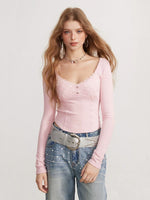 Lace Patchwork Long Sleeve Top