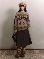 Fair Isle Bow Henry-Collar Sweater